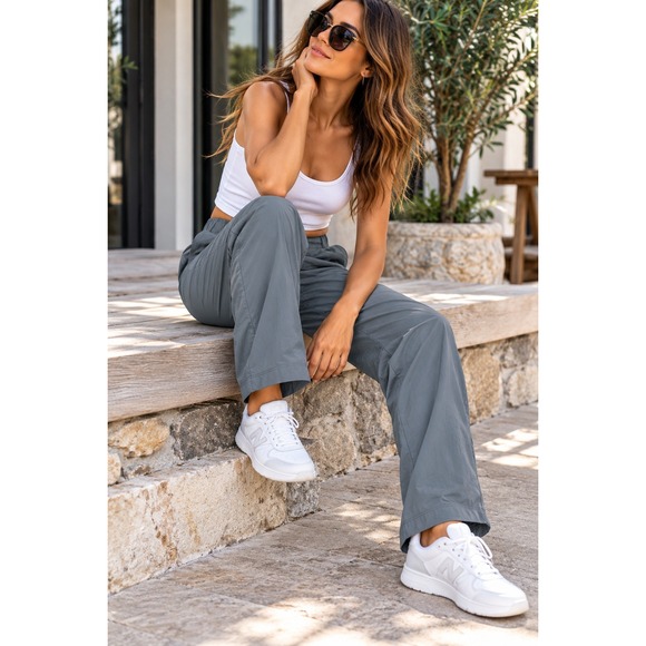 Modern Ambition Pants - Modern Ambition Women Slate Blue Gray Recycled Nylon Stretch Active Pants Size M